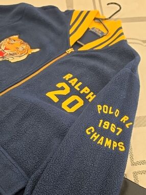 Ralph Lauren Naval Tigers Men's Navy Fleece Letterman Sweater! Large BEAUTIFUL!